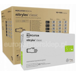 Rękawice nitrylowe białe white a'1000 rozm. S' Rękawiczki Mercator nitrylex