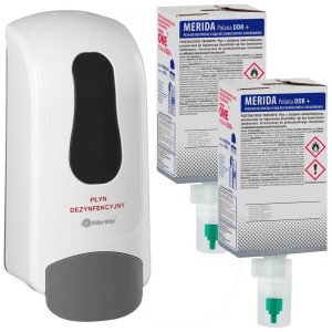 Zestaw do dezynfekcji rąk Dozownik MERIDA ONE biały + 2x wkład *MAD254