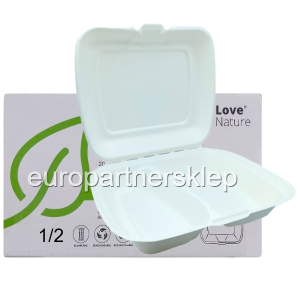 Pojemnik obiadowy na wynos 2-KOM a'200 MENU BOX biały LOVE Nature z trzciny *29938