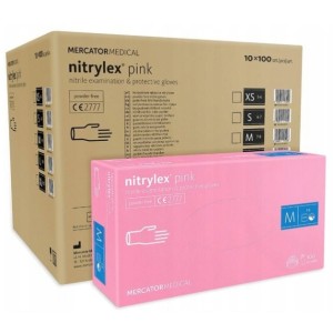 Rękawice nitrylowe pink różowe a'1000 rozm. M' Rękawiczki Mercator nitrylex