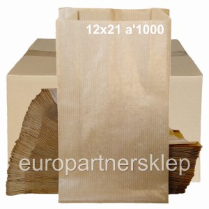 Torebki papierowe fałdowe 12x21cm (120x45x210) brązowe a'1000 KARTON torby EKO