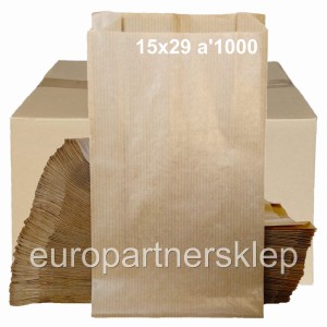 Torebki papierowe fałdowe 15x29cm (150x55x290) brązowe a'1000 KARTON torby EKO