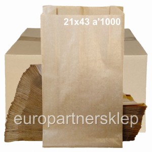 Torebki papierowe fałdowe 21x43cm (210x80x430) brązowe a'1000 KARTON torby EKO