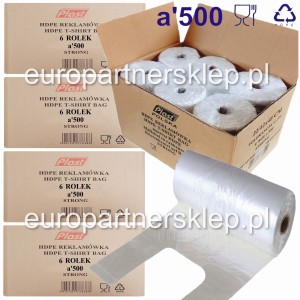Reklamówki foliowe na rolce a'500 Plast 4 kartony 24 rolki zrywki t-shirt jednorazowe hdpe
