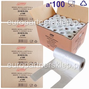 Reklamówki foliowe na rolce a'100 Plast 4 kartony 80 rolek zrywki t-shirt jednorazowe hdpe