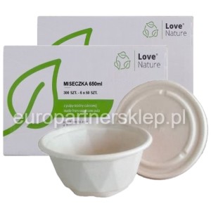 Pojemnik obiadowy na wynos miska 650ml + wieczko a'300 Love Nature z trzciny *29877 miseczka na zupę