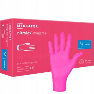 Rękawice nitrylowe róż magenta a'100 rozm. M' Rękawiczki Mercator nitrylex
