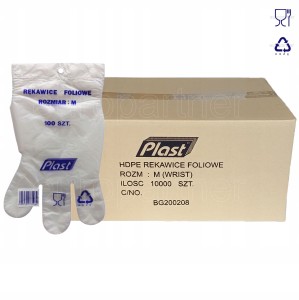 Rękawice foliowe Plast a'100 rozm. M' KARTON 100 opak rękawiczki jednorazowe hdpe