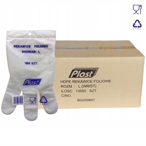 Rękawice foliowe Plast a'100 rozm. L' KARTON 100 opak rękawiczki jednorazowe hdpe